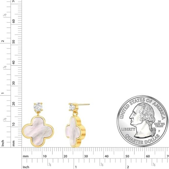 Women's 14K Gold White Onyx Acrylic Leaf Clover Luxury Dainty Stud Earrings - Picture 2 of 5